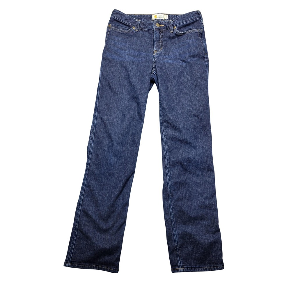 Carhartt Flannel Lined Jeans Womens 6 Blue Dark‎ Wash Mid Rise Straight Denim